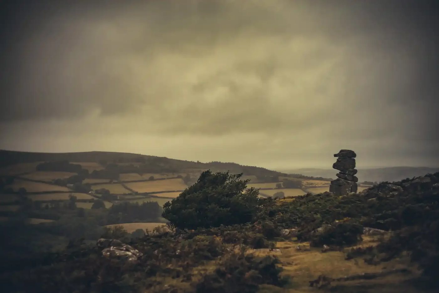 Bowerman's Nose seen in the distance on Dartmoor