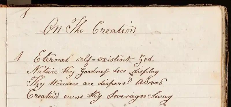 Handwritten manuscript page of Mary Maria Colling's poem On The Creation, West Sussex Record Office