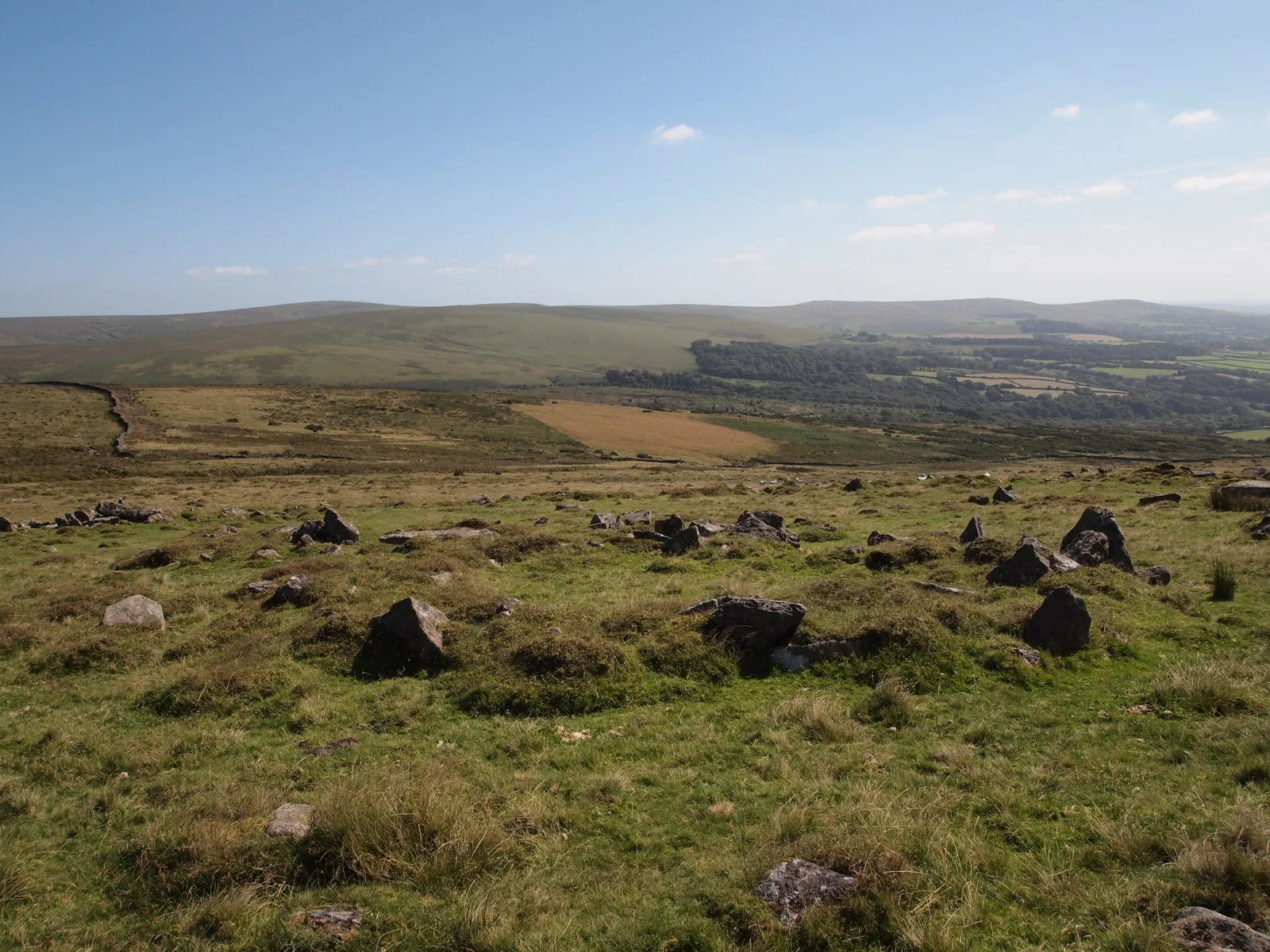 Part of Penn Moor contour reave incorporating two hut circles
