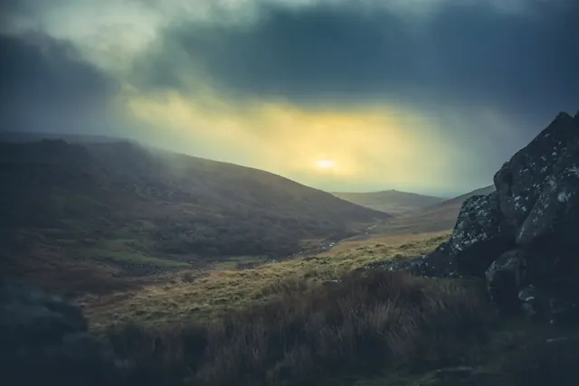 A photograph of a place on Dartmoor; the question asks which