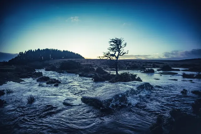 A photograph of a place on Dartmoor; the question asks which