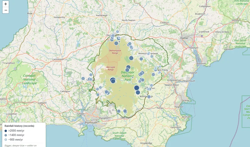 Dartmoor rainfall map